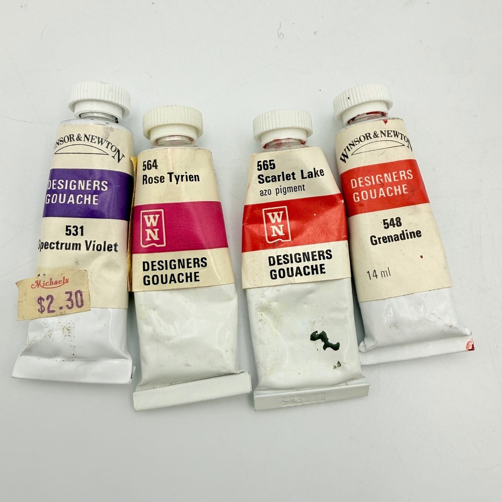 Winsor & Newton Designers Gouache 14ml Set 4 Tubes Violet Rose Scarlet Grenadine